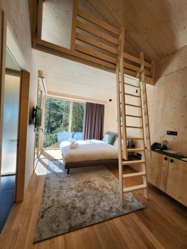 a bedroom with a bunk bed and a ladder at Zoo des Marécottes Boutique Hôtel in Les Marécottes