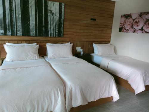 two beds sitting next to each other in a room at Naura Roomstay in Kuala Tahan