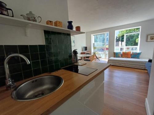 une cuisine avec un évier et un plan de travail dans l'établissement Studio lumineux, à Marseille