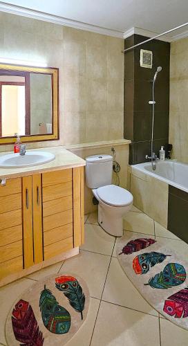 a bathroom with a toilet and a sink and a tub at Plein centre, plage & souks à deux pas ! in Agadir
