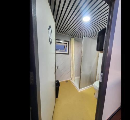 a bathroom with a toilet and a surfboard in it at Prairie Falcon 4 in Valle
