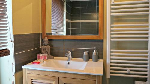 une salle de bain avec un lavabo et un miroir dans l'établissement Little Suite - Louise, à Lille