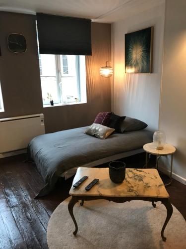 - une chambre avec un lit et une table basse dans l'établissement Studio cosy, à Metz