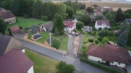an aerial view of a small town with houses at Zittau - Ferienwohnung Frieda mit Camping Familien, und Biker Hütten am Zittauer Gebirge in Zittau