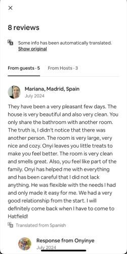 a screenshot of a text message about a pizza at Comfortable double room & single room in vibrant Hatfield neighbourhood in Hatfield