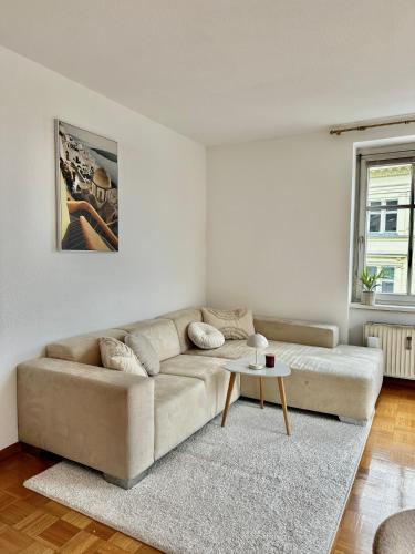 Ruang duduk di Ferienwohnung mit Balkon und Seeblick