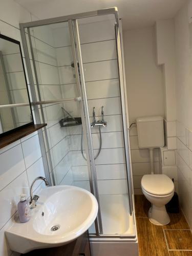 Koupelna v ubytování Ferienwohnung Am Langenberg