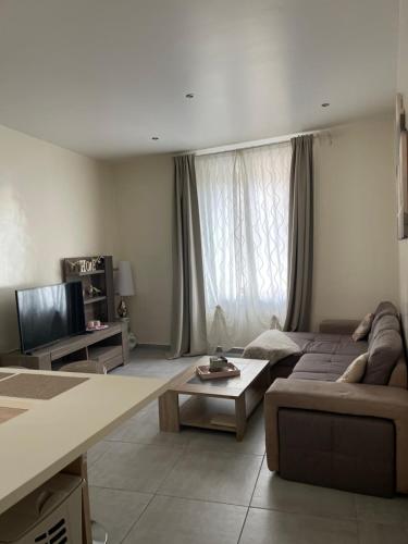 un salon avec un canapé et une télévision dans l'établissement Appartement cosy, à Toulon