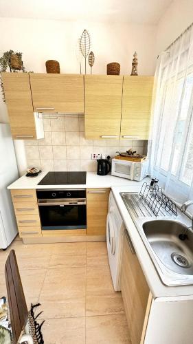 a kitchen with a sink and a stove top oven at PMP Adamia Apartments in Peyia