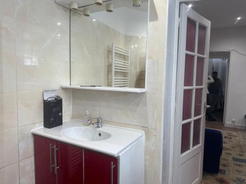 une salle de bain avec un lavabo et un miroir dans l'établissement Nido, à Saint-Denis