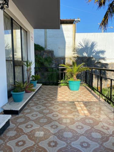 a patio with potted plants on a balcony at Casa Ocho in Viña del Mar