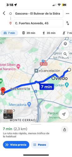 a screenshot of a google map with a bus at VISTAS MONTE NARANCO Apartamento CON PARKING 5euros al dia in Oviedo