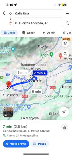 a screenshot of a cell phone with a map at VISTAS MONTE NARANCO Apartamento CON PARKING 5euros al dia in Oviedo