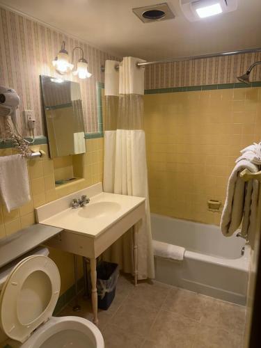 a bathroom with a sink and a toilet and a tub at Starlight Inn in Bennington