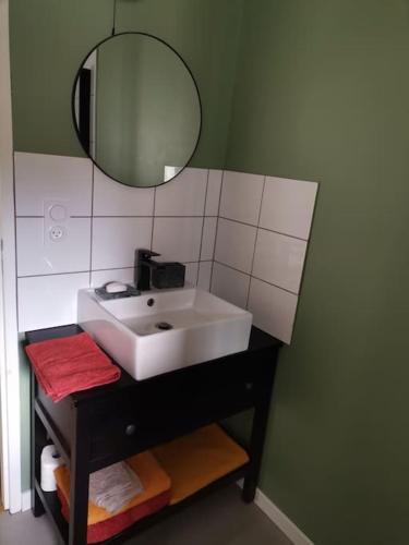 une salle de bain avec un lavabo et un miroir dans l'établissement Studio au calme proche commodités, à Montpellier