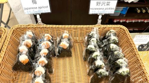 a bunch of food in plastic bags on a basket at Toyoko Inn Tokyo Nihombashi Mitsukoshi Mae A4 in Tokyo