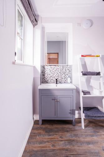 a bathroom with a sink and a ladder at Stables Wem in Wem