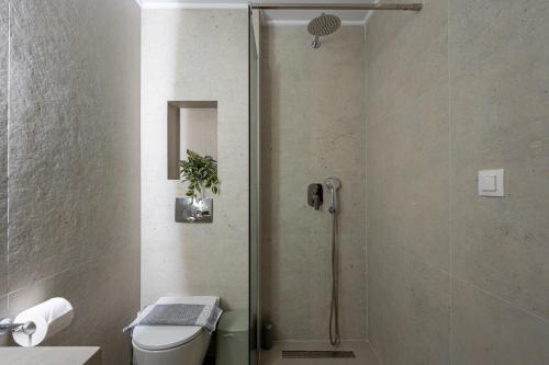a shower stall in a bathroom with a toilet at Casa Mameli Αpartments in Kallithea Halkidikis