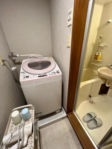 a small bathroom with a toilet and a sink at ペットと泊まれる Tatami & B 池上 202 2DK 40m2 in Tokyo
