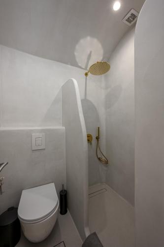 a white bathroom with a toilet and a shower at Galaria Serenity Suites in Vóthon