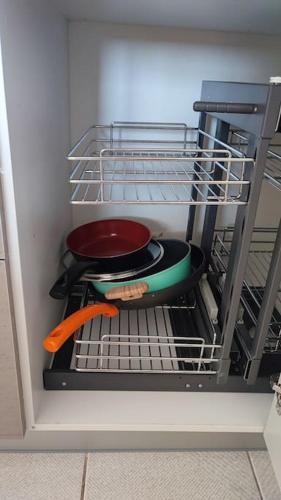 a dishwasher with two pans and a carrot in it at Althea Dream Summer House in Marmarion