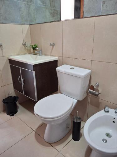 a bathroom with a white toilet and a sink at Dpto Tiempo Presente II in Colón