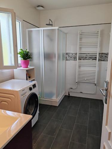 La salle de bains est pourvue d'un lave-linge et d'une douche. dans l'établissement chambre chez habitant 2, à Carbon-Blanc
