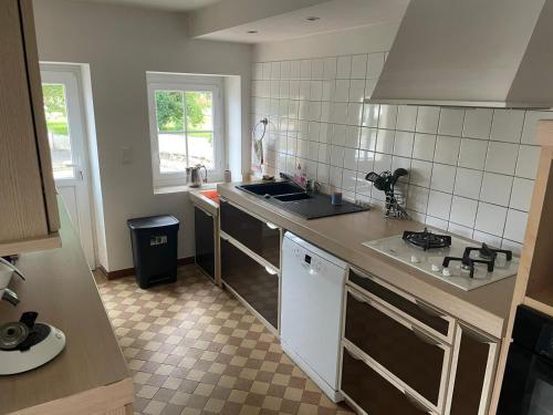 une cuisine avec un évier et un plan de travail dans l'établissement Maison au cœur des Bertranges, à Les Brûlés