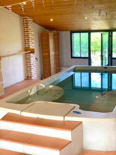 - une piscine avec baignoire dans la chambre dans l'établissement Villa vignoble Sauternes et spa, à Sauternes
