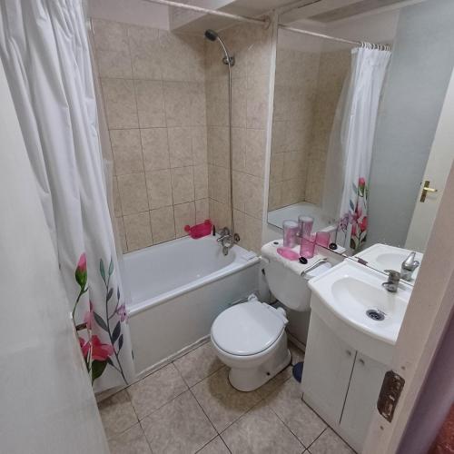 a bathroom with a toilet and a tub and a sink at depa playa in Arica
