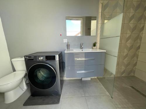 a bathroom with a washing machine and a sink at La villa Cannelle maison 1 in Étang-Salé