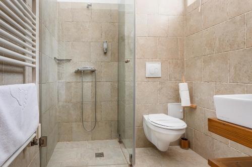 a bathroom with a shower and a toilet and a sink at Zen Vama Veche in Vama Veche