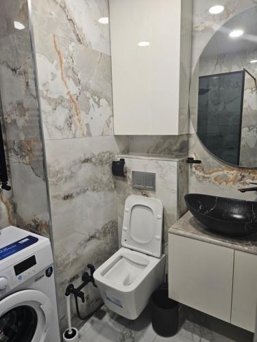 OkrokanaにあるVarketili Archi 2の白いトイレと洗面台のあるバスルーム