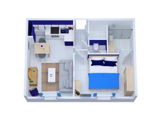 a rendering of a small apartment floor plan at Machines de l'île - Fibre - Netflix - T2 LA TOUR in Nantes