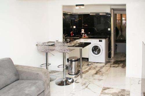 - un salon avec un évier et un lave-linge dans l'établissement La Calade Enchantée pour 4, à Marseille