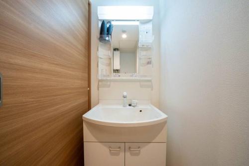 a bathroom with a sink and a mirror at Hotel Hs Park Chitose in Chitose