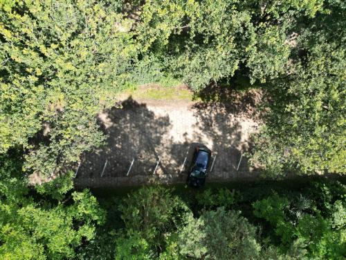an overhead view of a car in the middle of a forest at Modern natuurhuisje midden in het bos op de Veluwe in Otterlo