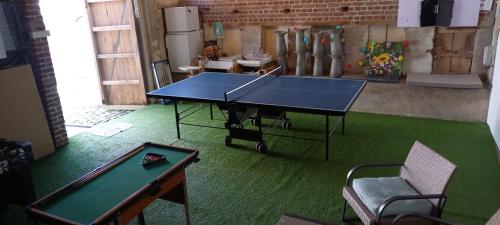 a ping pong table in a room with a ping pong ball at Natuurschoon Vakantiewoning Moorsel in Moorsel