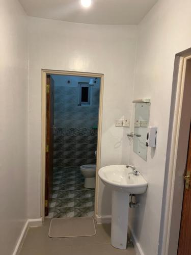 a bathroom with a sink and a toilet at Kings place in Eldoret