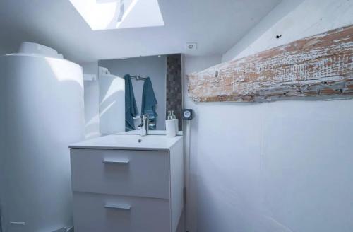 une salle de bain avec un lavabo et un miroir dans l'établissement Joli 2 pièces rénové à proximité du centre et plage, à Cannes