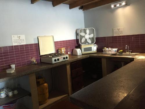 a kitchen with a counter with a sink and a microwave at Laguna Beach Club in La Laguna