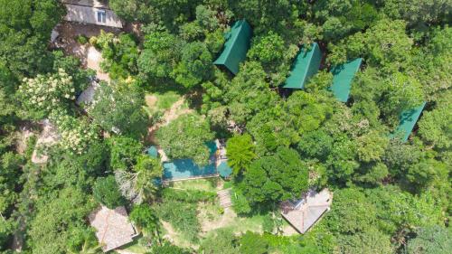 an overhead view of a house in the forest at Villa Hillcrest in Weligama
