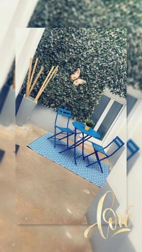 a picture of a house with two chairs and a bird at Ô meublé de Pithiviers F2 4 personnes in Pithiviers