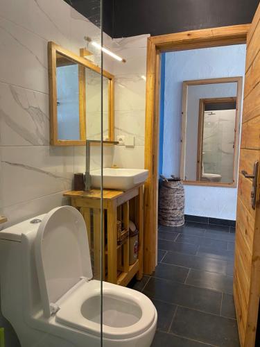 a bathroom with a toilet and a sink at Eagle View Lodge - Kigali in Kigali
