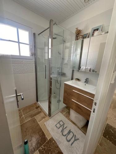a bathroom with a shower and a sink at Studio rénové à neuf in La Tranche-sur-Mer