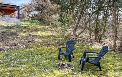 two chairs sitting in the grass next to a fire pit at 3 Bedroom Nice Home In Ebeltoft in Ebeltoft
