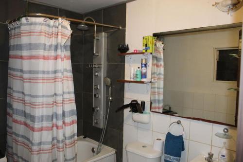 a bathroom with a shower and a toilet at Alojamiento Casa completa en Puerto Montt in Puerto Montt
