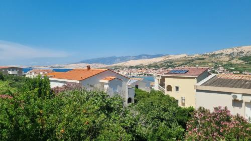 a view of a city with houses and a harbor at Apartments Šešo in Pag