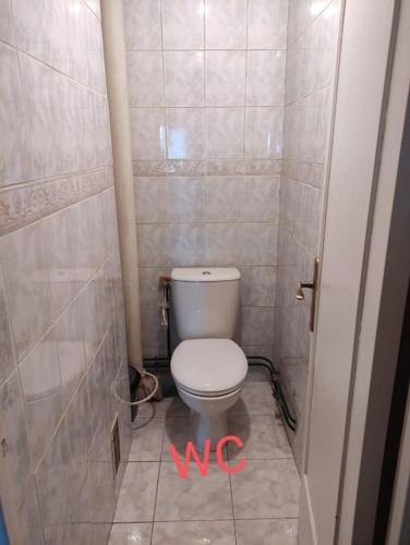 - une petite salle de bains avec toilettes dans une cabine dans l'établissement Location Appartement sympa, à Aulnay-sous-Bois