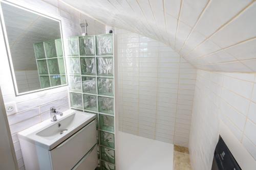 une salle de bain avec un lavabo et un miroir dans l'établissement 2 pièces Cœur du Vieil Antibes, à Antibes